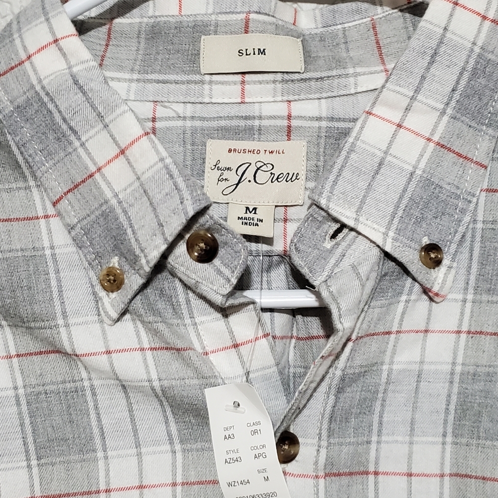 NWT ✨ J Crew brushed twill slim cotton plaid button up casual shirt Men's size M
